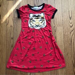 Glitter Girl Shiny Sequin Tiger Graphic Leopard Hearts Red Dress Girl’s Size 12